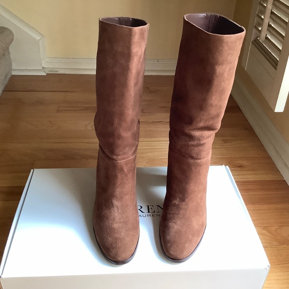 Ralph Lauren Artizan II Suede Heeled Boot Brown Kidsuede SZ 10 - Picture 3 of 16